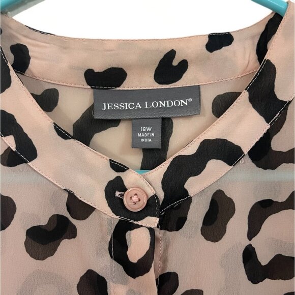 Jessica London Womens Leopard Print Button-Down Tunic Blouse Size 18W - Picture 9 of 15